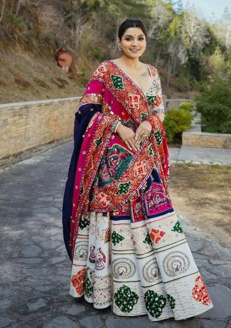 Multi Color Digital Print Silk Lehenga Set - Indya