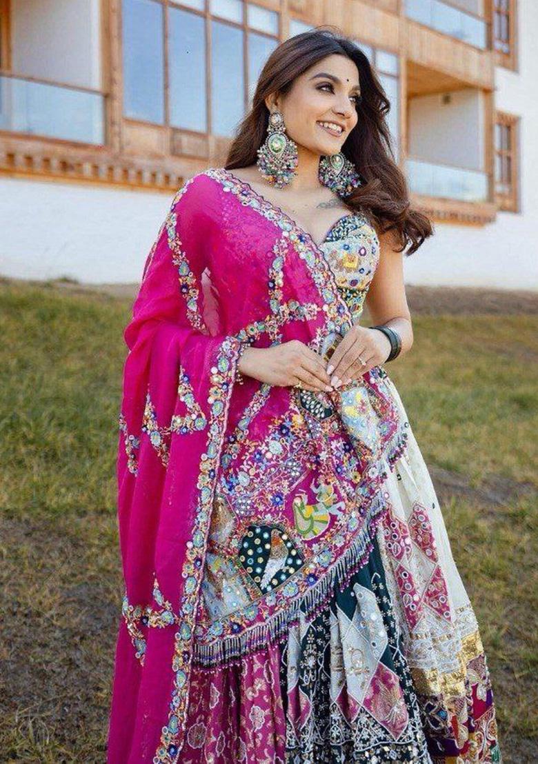 Multi Color Digital Print Silk Lehenga Set - Indya
