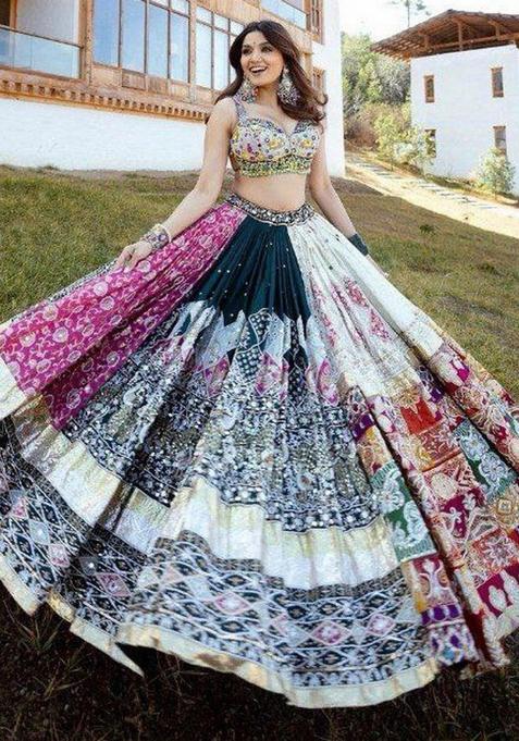 Multi Color Digital Print Silk Lehenga Set