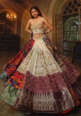 Multi Color Digital Print Silk Lehenga Set