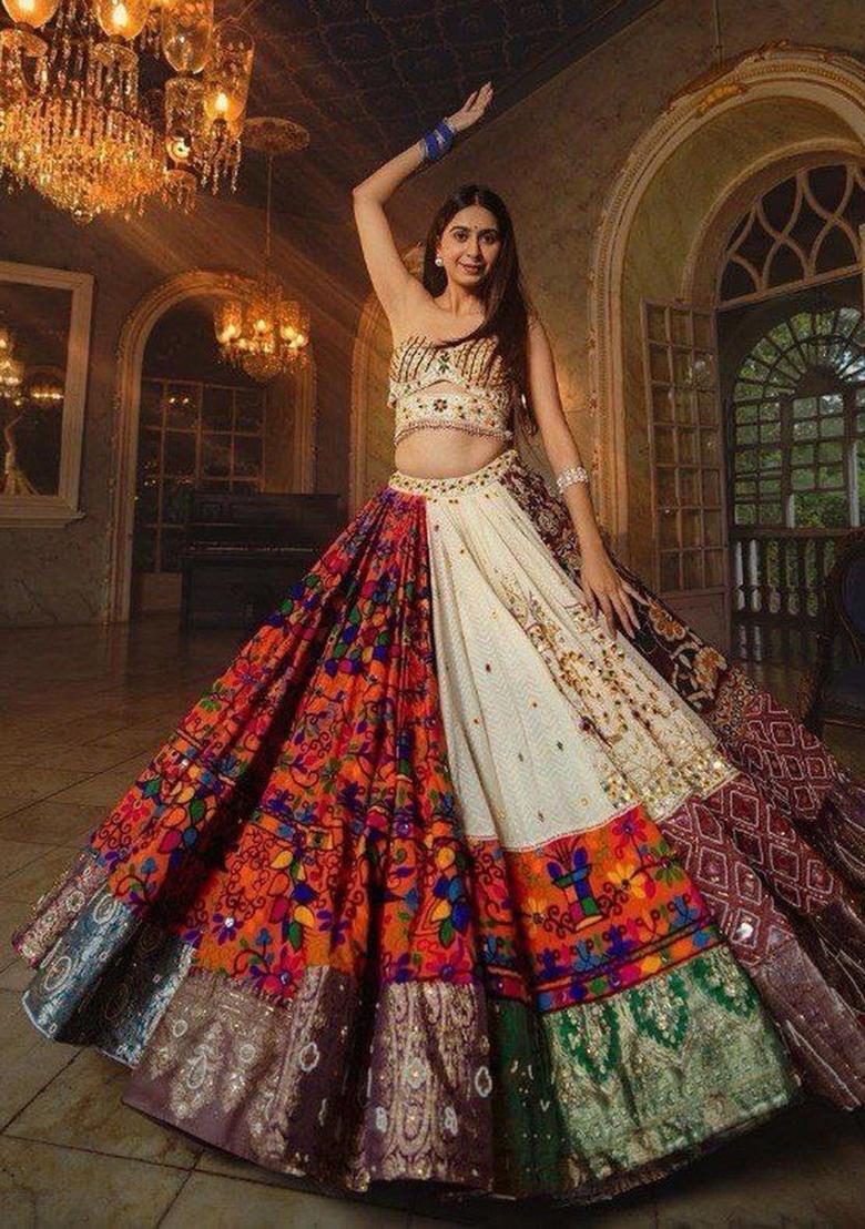 Multi Color Digital Print Silk Lehenga Set - Indya