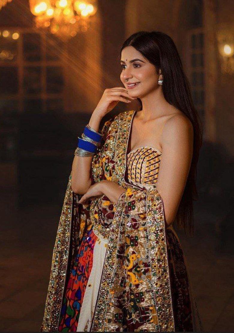 Multi Color Digital Print Silk Lehenga Set - Indya