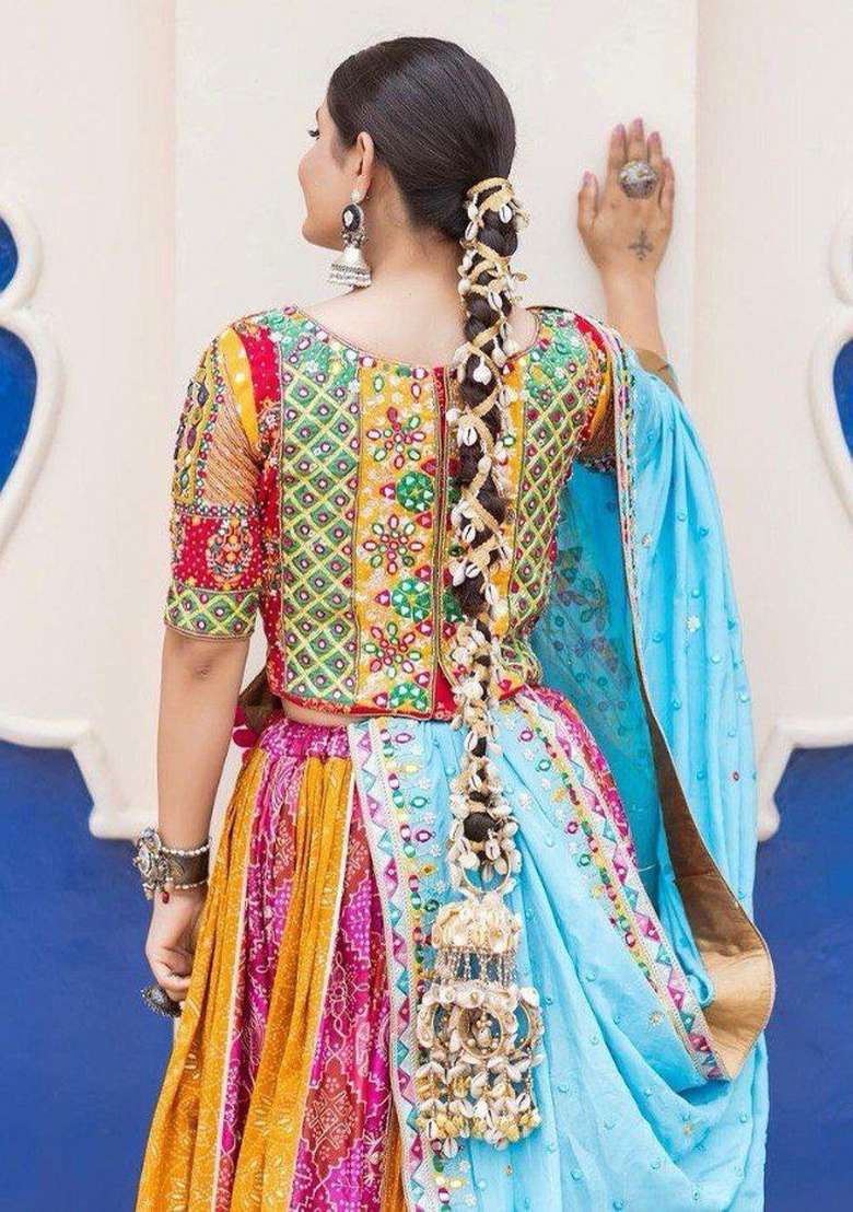 Multi Color Silk Blend Lehenga Set with Digital Print for Diwali | Wedding & Festive Wear - Indya