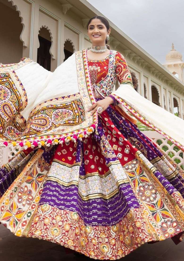 Multi Color Digital Print Silk Blend Chaniya Choli Set For Navratri And Garba for Diwali | Wedding & Festive Wear - Indya