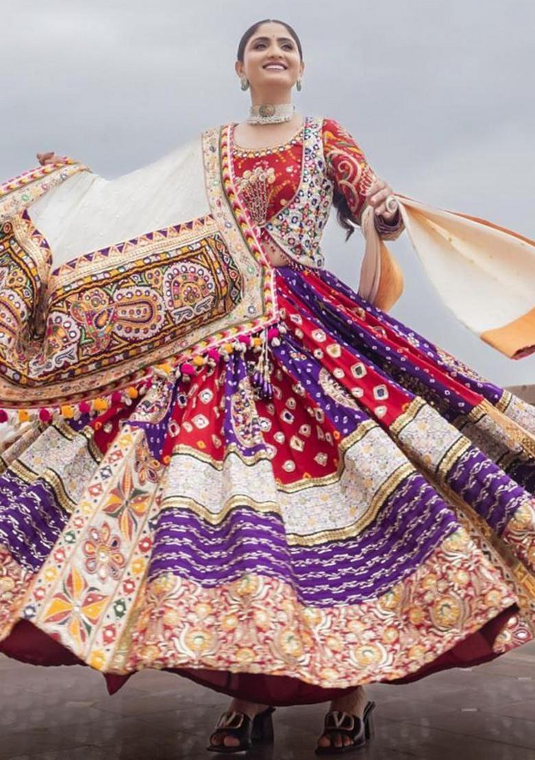 Multi Color Digital Print Silk Lehenga Set - Indya