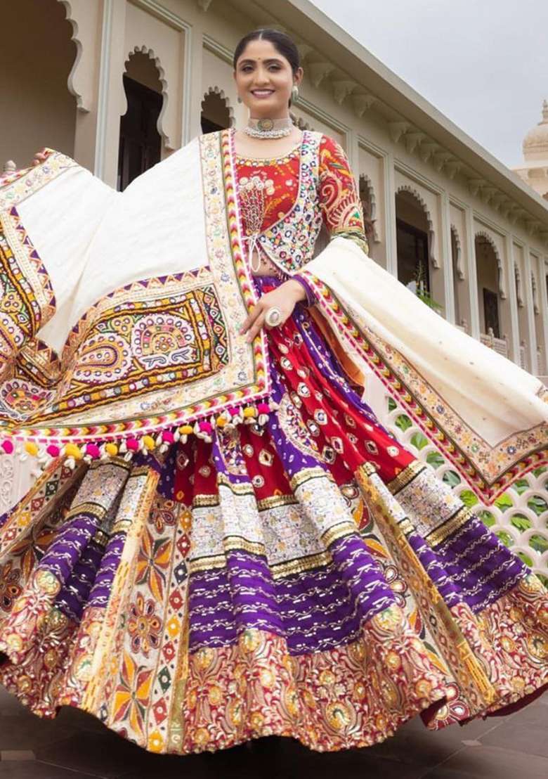 Multi Color Digital Print Silk Blend Chaniya Choli Set For Navratri And Garba for Diwali | Wedding & Festive Wear - Indya