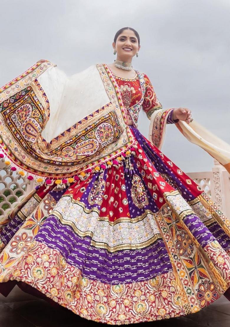 Multi Color Digital Print Silk Lehenga Set - Indya