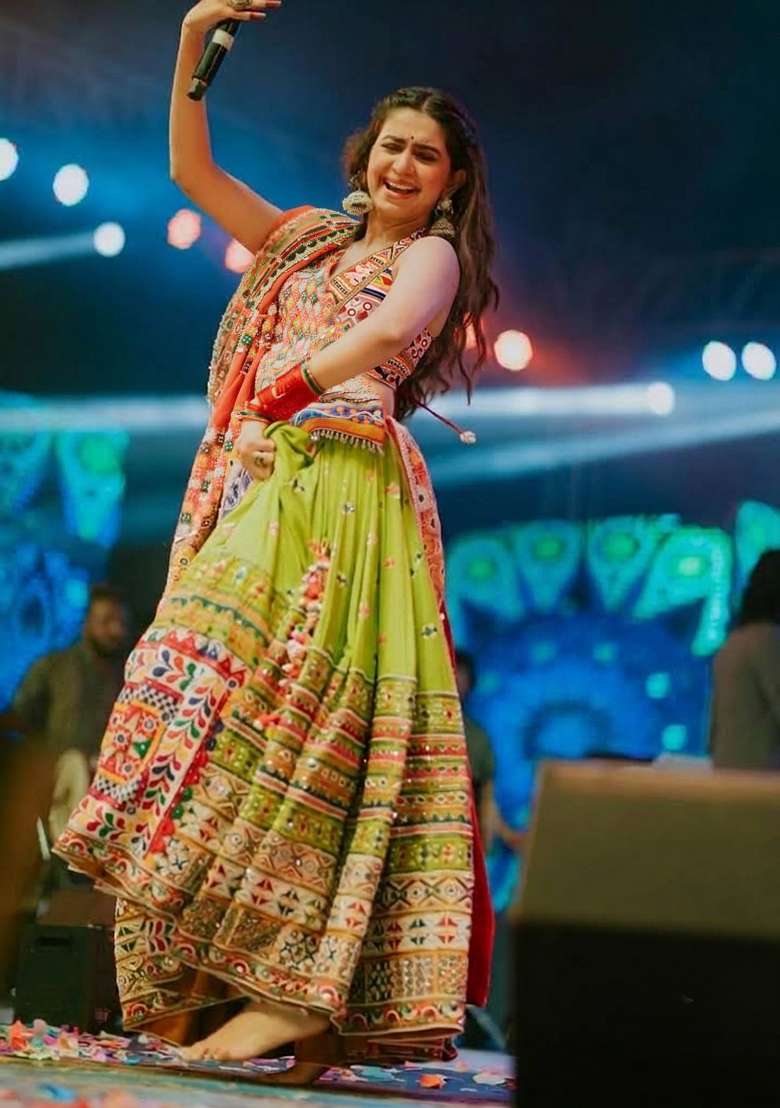 Multi Color Digital Print Silk Blend Chaniya Choli Set For Navratri And Garba for Diwali and Festive Wear - Indya
