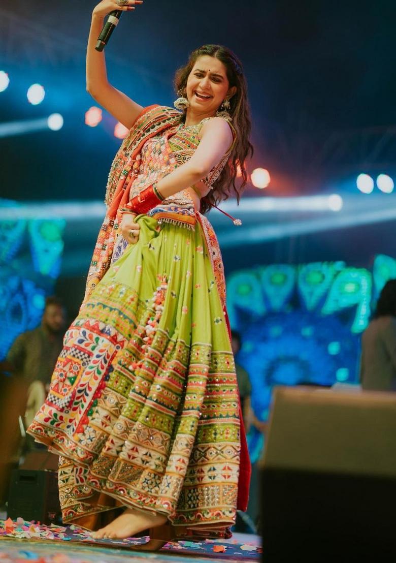 Multi Color Digital Print Silk Lehenga Set - Indya