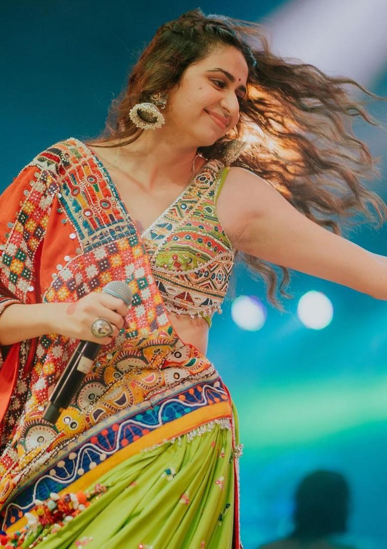 Multi Color Digital Print Silk Lehenga Set - Indya