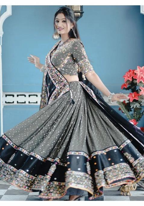 Multi Color Digital Print Silk Lehenga Set