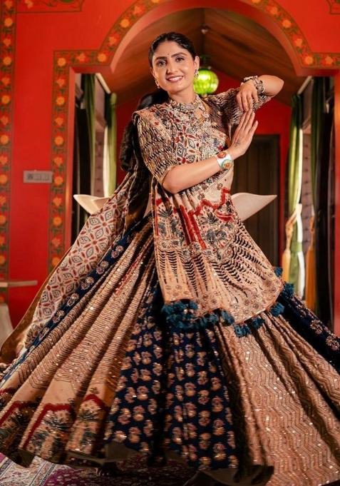 Multi Color Digital Print Silk Lehenga Set