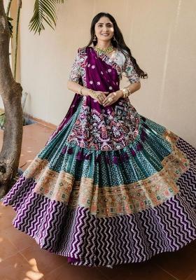 Multi Color Digital Print Silk Lehenga Set