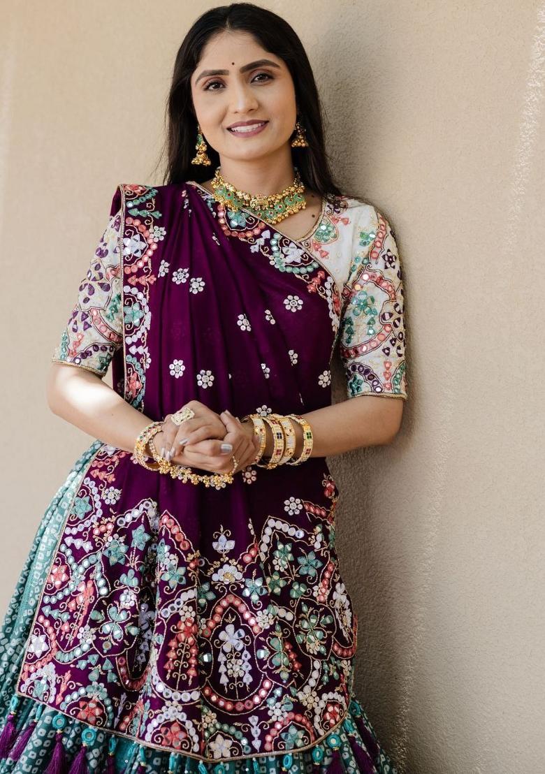 Multi Color Digital Print Silk Lehenga Set - Indya