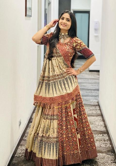 Multi Color Digital Print Silk Lehenga Set