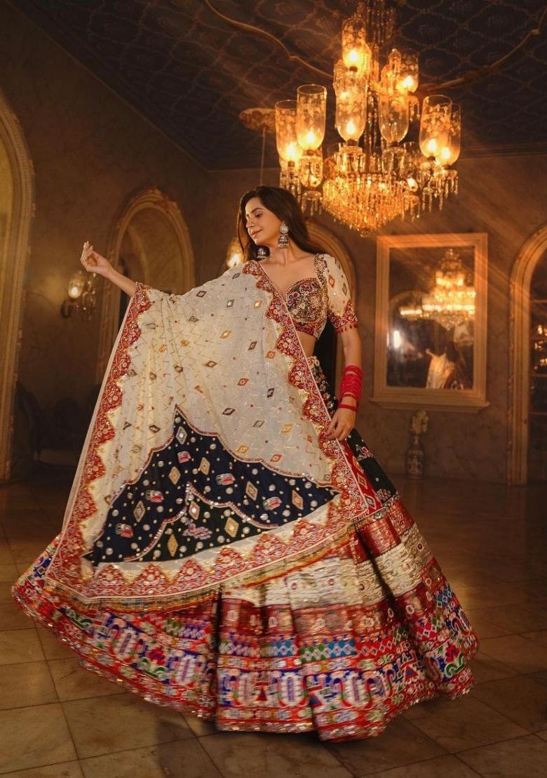 Multi Color Digital Print Silk Lehenga Set - Indya