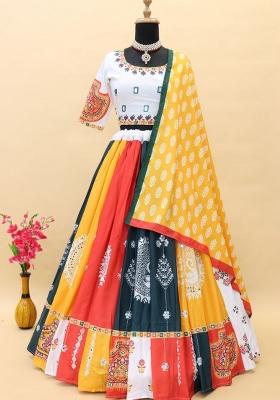 Multi Color Digital Print Silk Lehenga Set