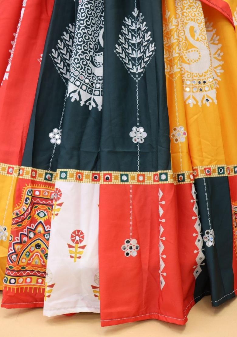 Multi Color Digital Print Silk Lehenga Set - Indya