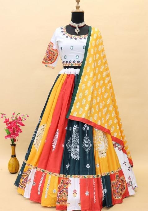 Multi Color Digital Print Silk Lehenga Set