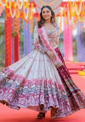 Multi Color Digital Print Silk Lehenga Set
