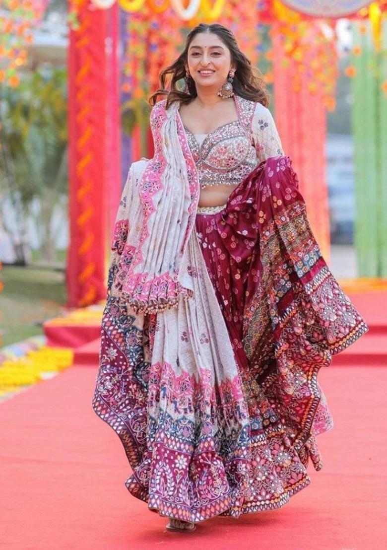 Multi Color Digital Print Silk Lehenga Set - Indya