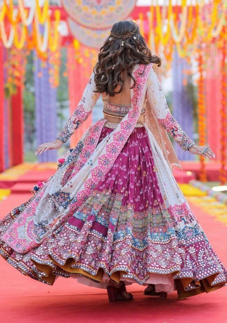 Multi Color Digital Print Silk Lehenga Set - Indya