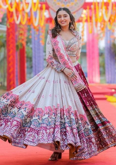 Multi Color Digital Print Silk Lehenga Set