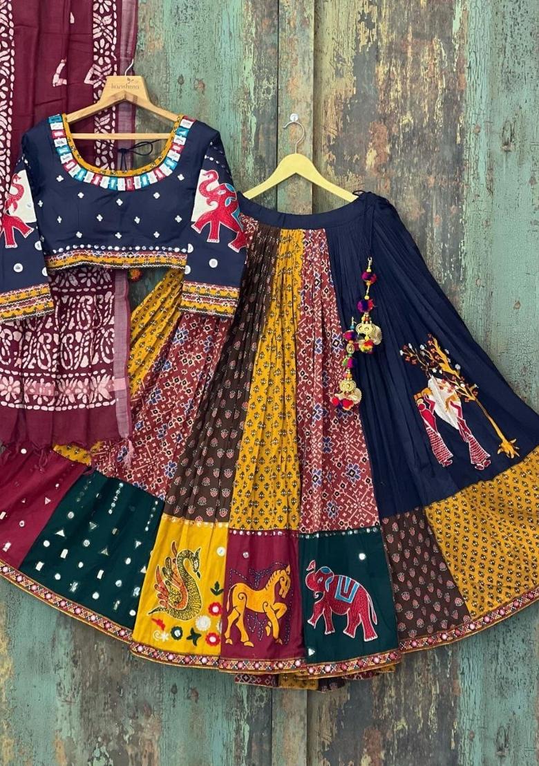 Multi Color Digital Print Silk Lehenga Set - Indya