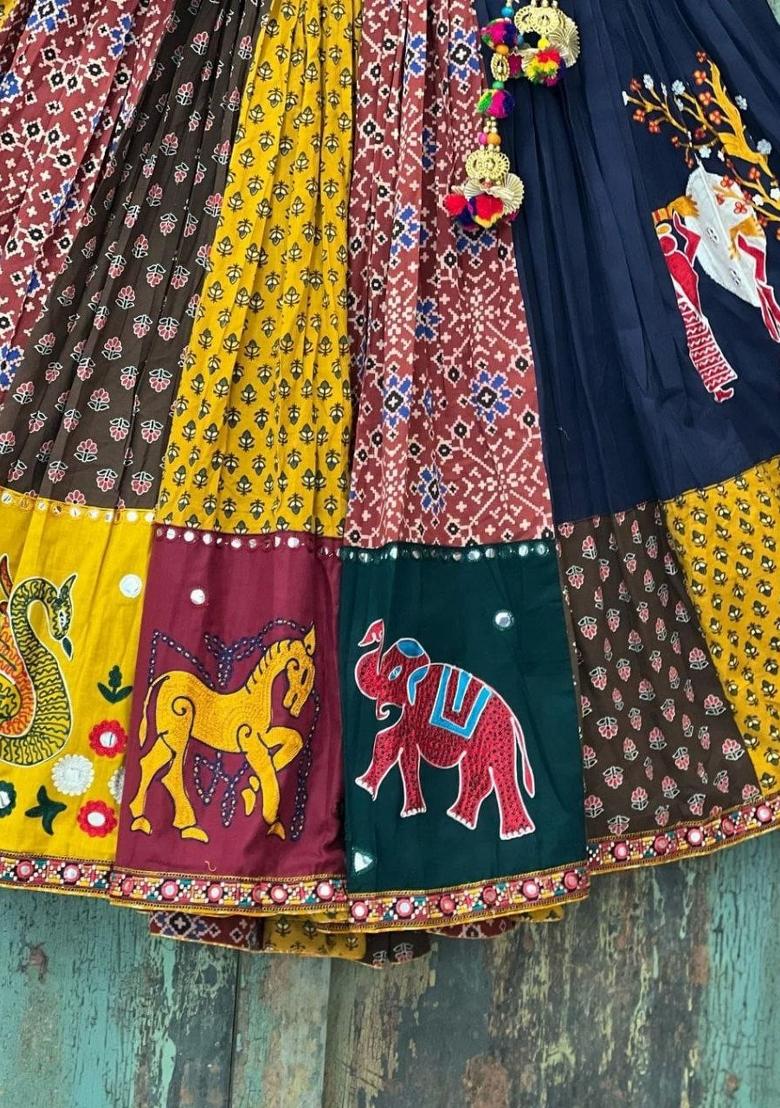 Multi Color Digital Print Silk Lehenga Set - Indya