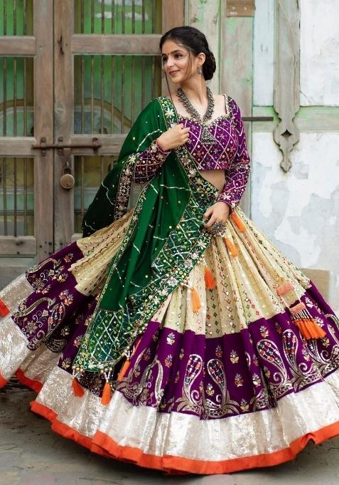 Multi Color Digital Print Silk Lehenga Set