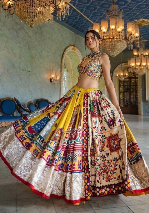 Multi Color Digital Print Silk Lehenga Set