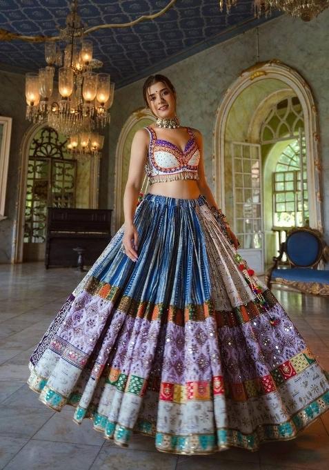Multi Color Digital Print Silk Lehenga Set