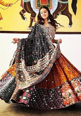 Multi Color Digital Print Silk Lehenga Set
