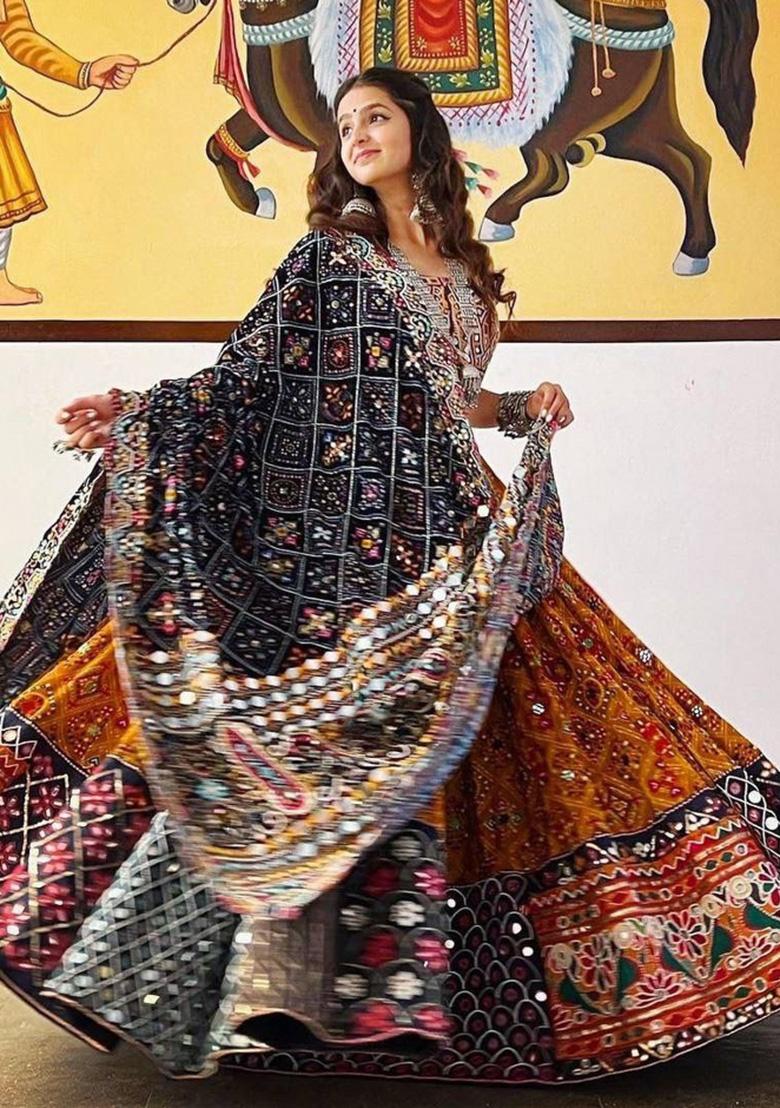 Multi Color Digital Print Silk Lehenga Set - Indya