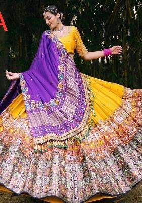 Multi Color Digital Print Silk Lehenga Set