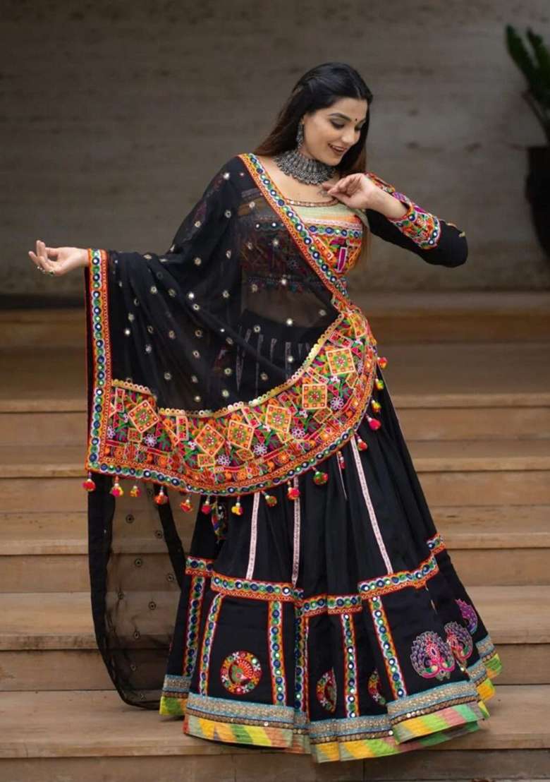 Multi Color Digital Print Silk Blend Chaniya Choli Set For Navratri And Garba for Diwali | Wedding & Festive Wear - Indya