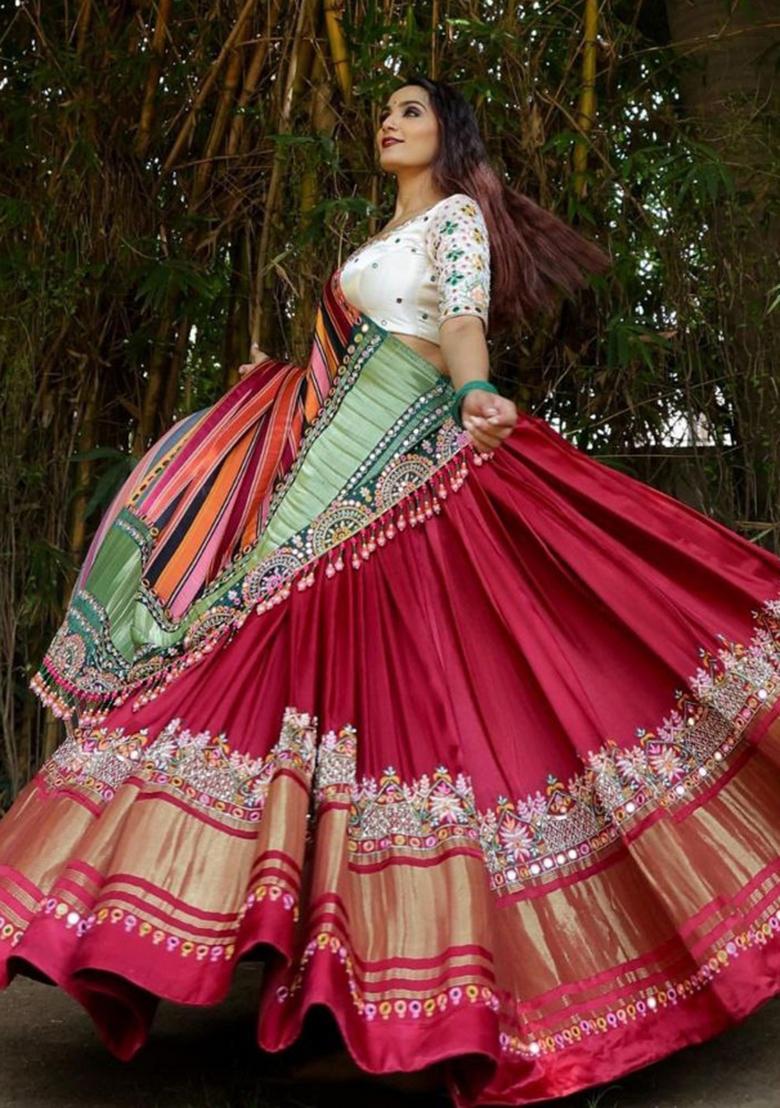 Multi Color Digital Print Silk Lehenga Set - Indya
