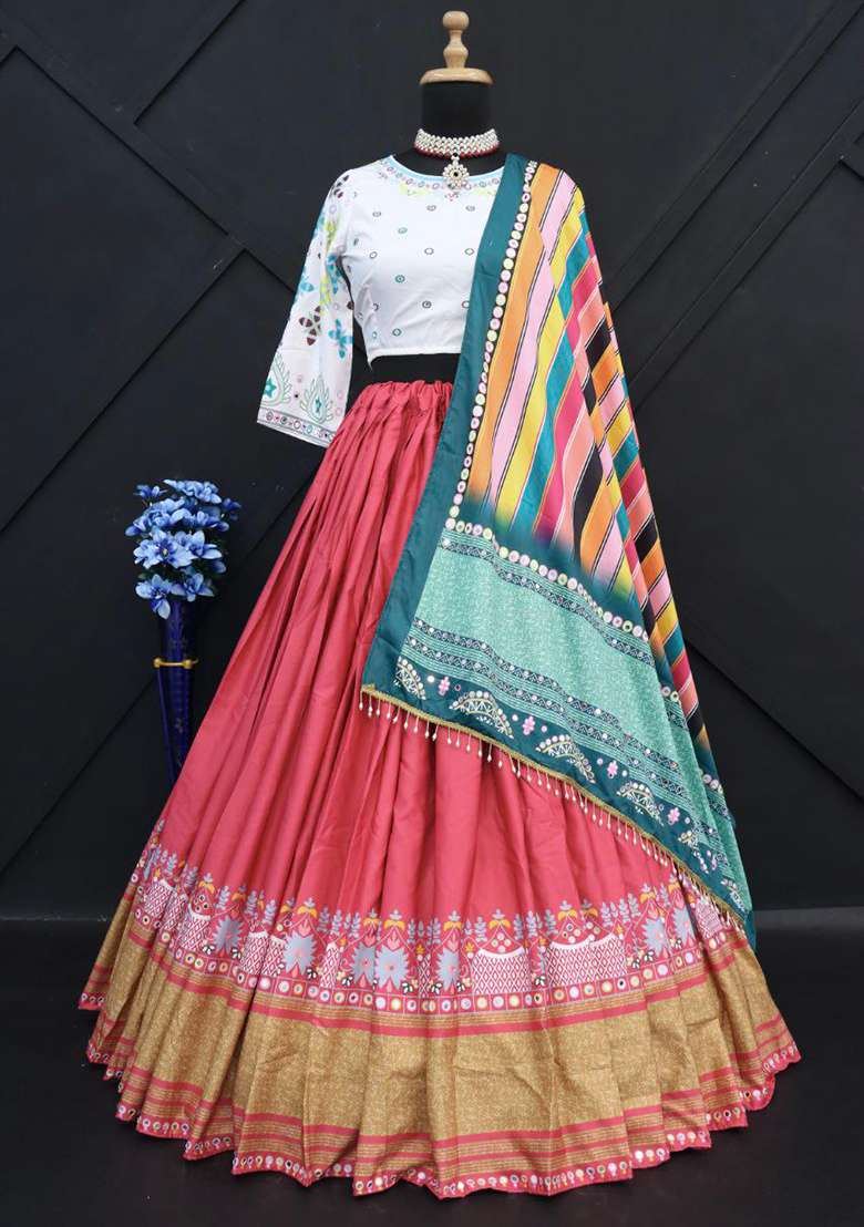 Multi Color Digital Print Silk Blend Chaniya Choli Set For Navratri And Garba for Diwali | Wedding & Festive Wear - Indya