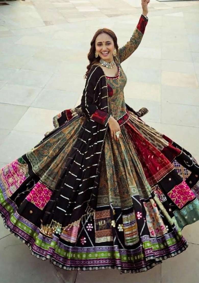 Multi Color Digital Print Silk Blend Chaniya Choli Set For Navratri And Garba for Diwali | Wedding & Festive Wear - Indya