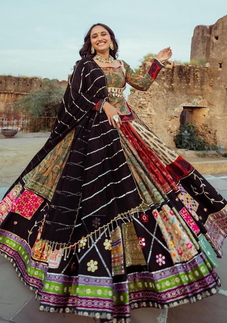 Multi Color Digital Print Silk Lehenga Set - Indya