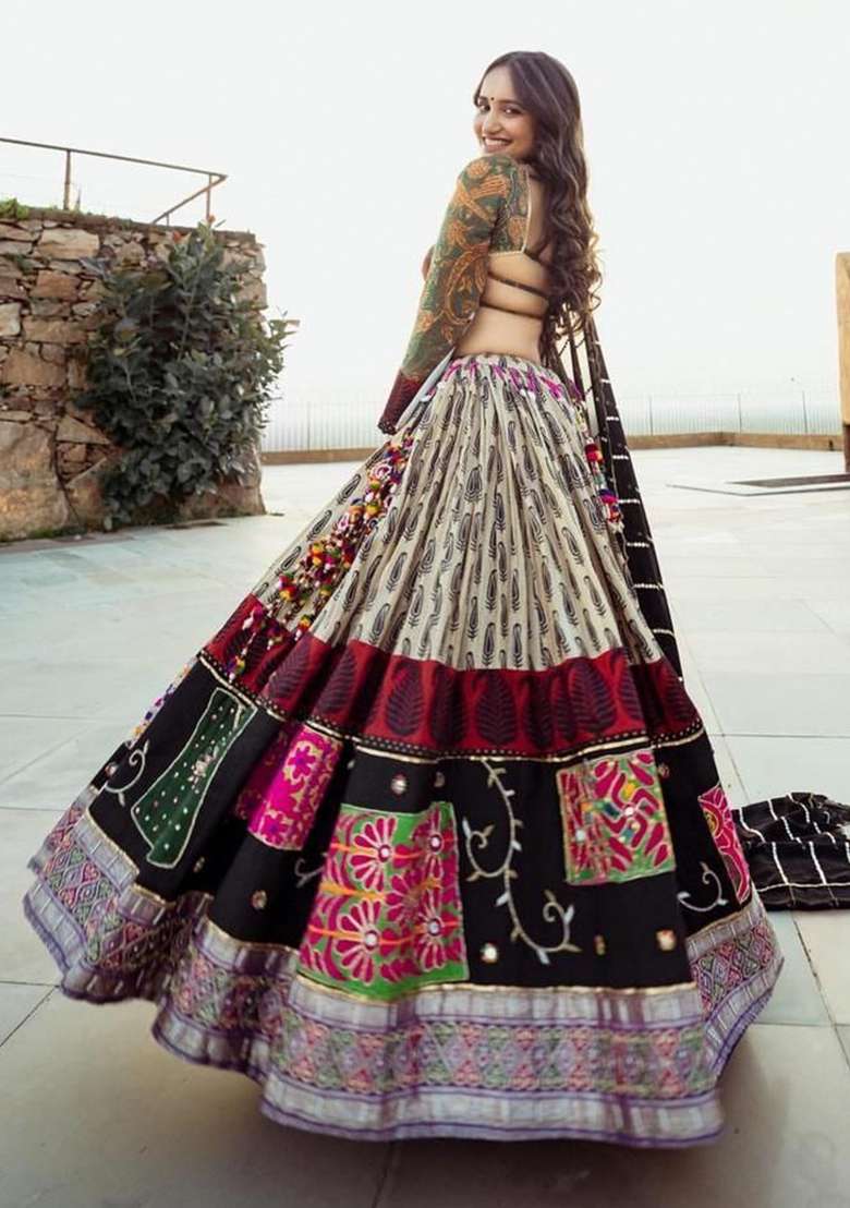 Multi Color Digital Print Silk Blend Chaniya Choli Set For Navratri And Garba for Diwali | Wedding & Festive Wear - Indya