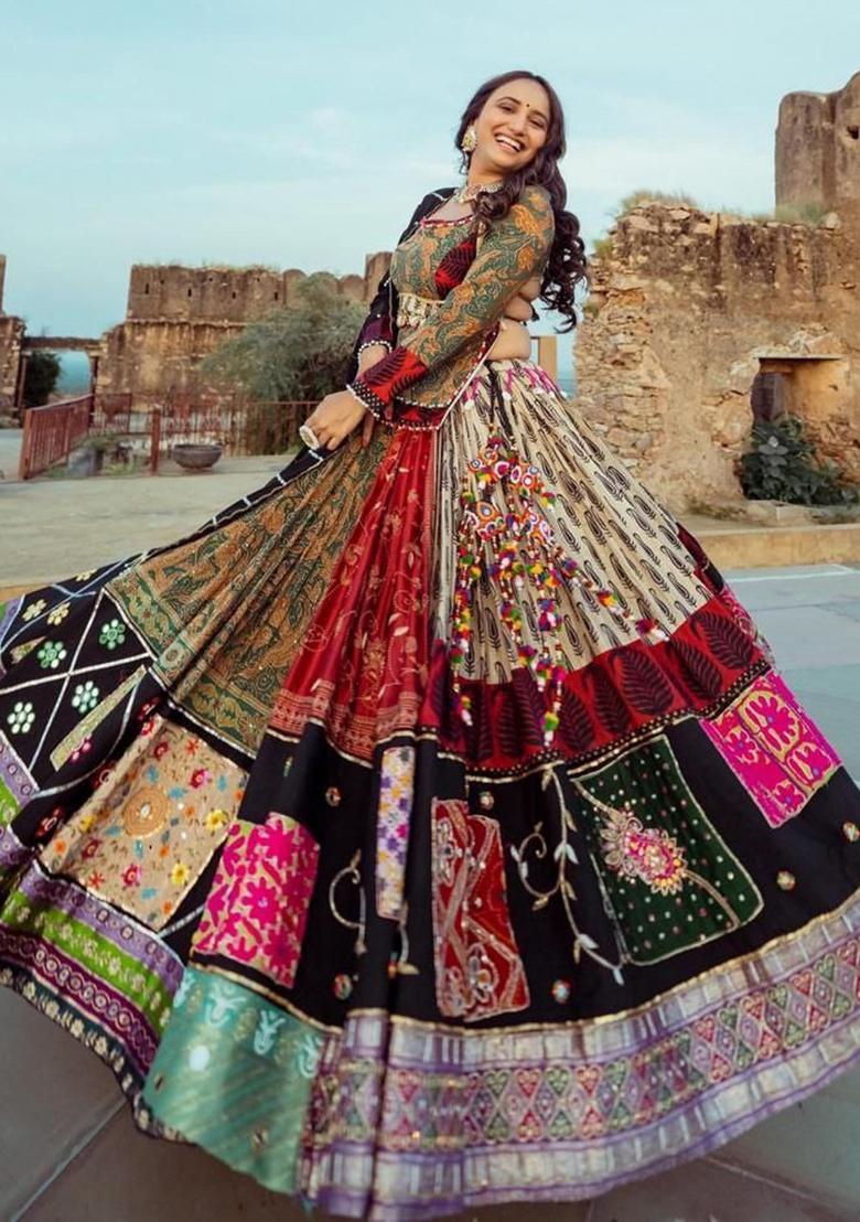 Multi Color Digital Print Silk Lehenga Set - Indya