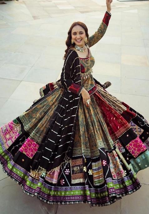 Multi Color Digital Print Silk Lehenga Set