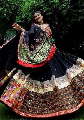 Multi Color Digital Print Silk Lehenga Set