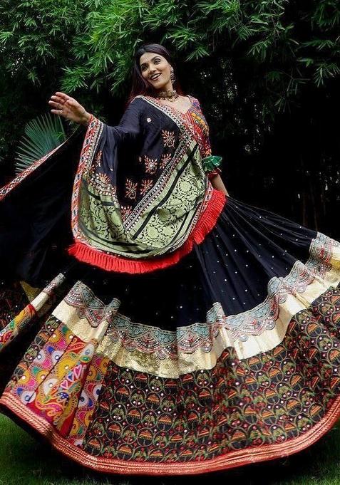 Multi Color Digital Print Silk Lehenga Set