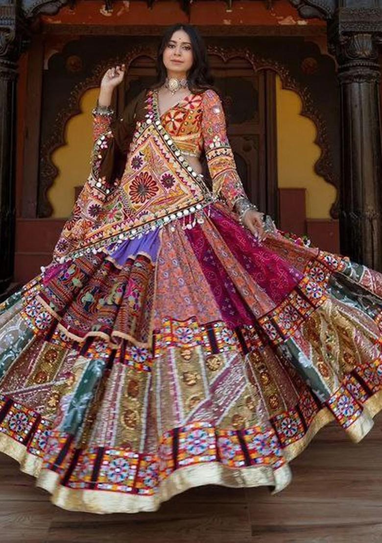 Multi Color Digital Print Silk Lehenga Set - Indya