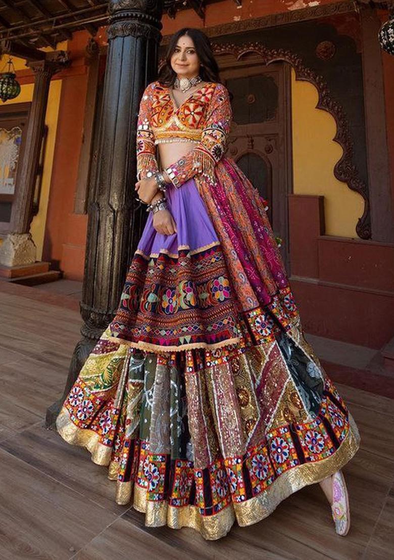 Multi Color Digital Print Silk Lehenga Set - Indya