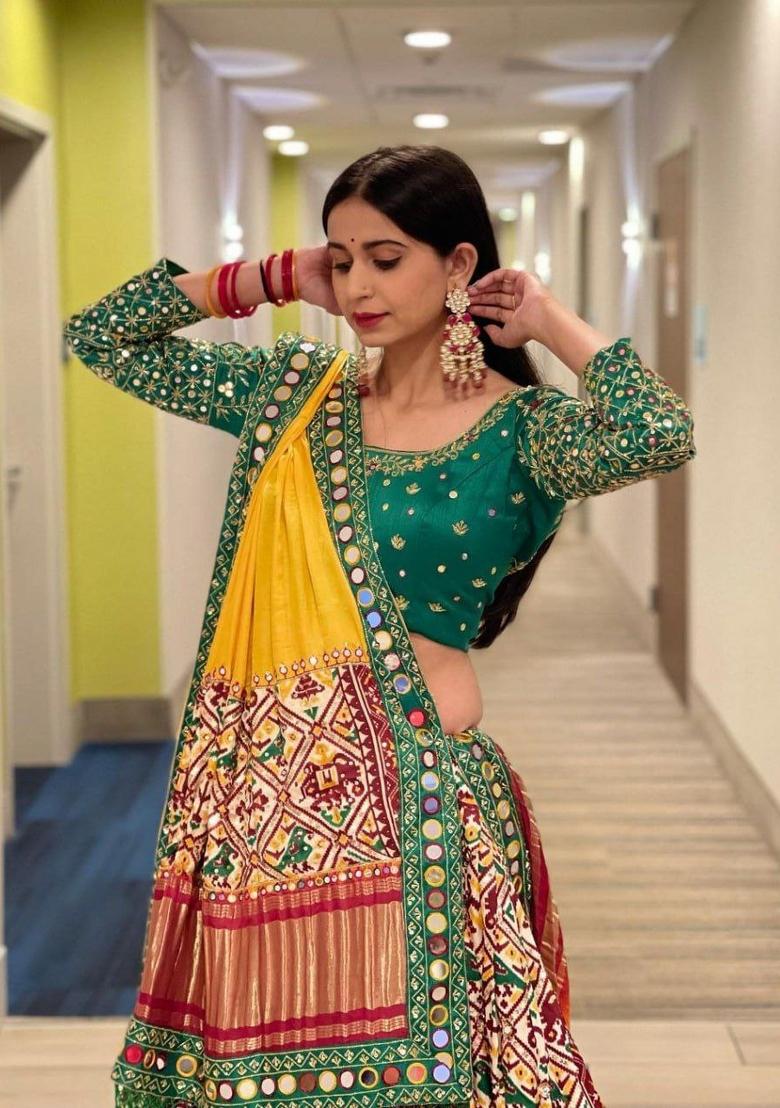 Multi Color Digital Print Silk Lehenga Set - Indya