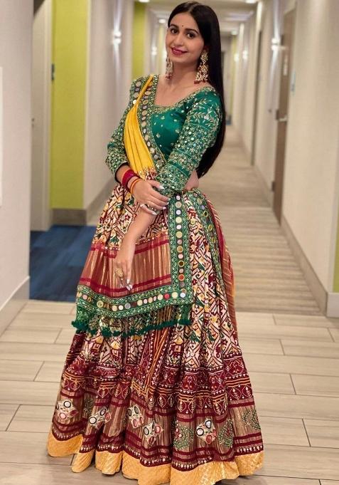 Multi Color Digital Print Silk Lehenga Set