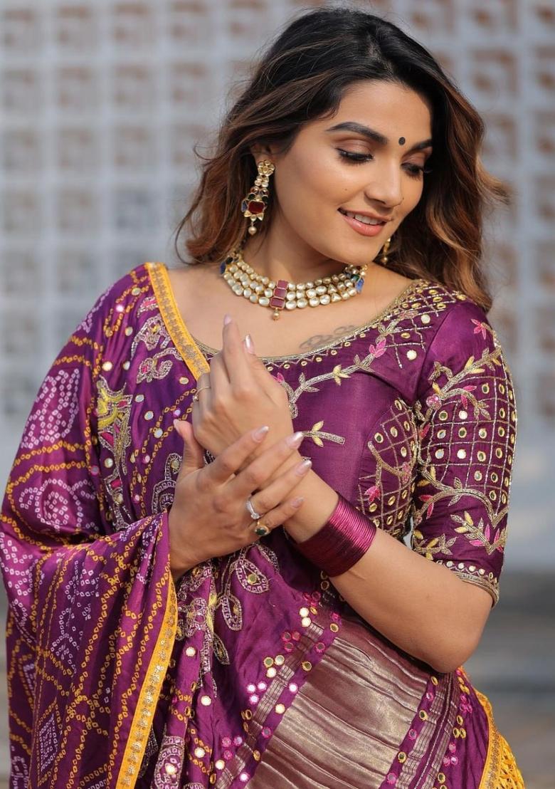 Multi Color Digital Print Silk Lehenga Set - Indya